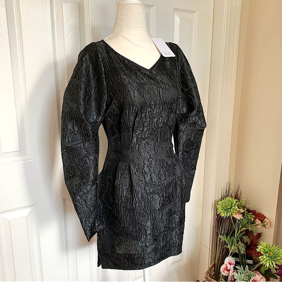 NWT & Other Stories Textured Puff Sleeve Black Dress sz 0 XS - Picture 2 of 15